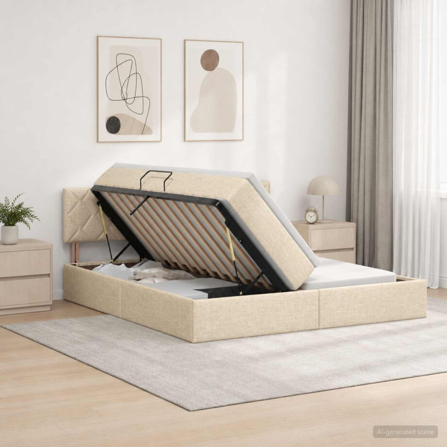 vidaXL Opslag bed met hoofdeinde 2 st Crèmekleurig Nep Leer vidaXL Opslag bed met hoofdeinde 2 st Crèmekleurig Nep Leer afbeelding 1