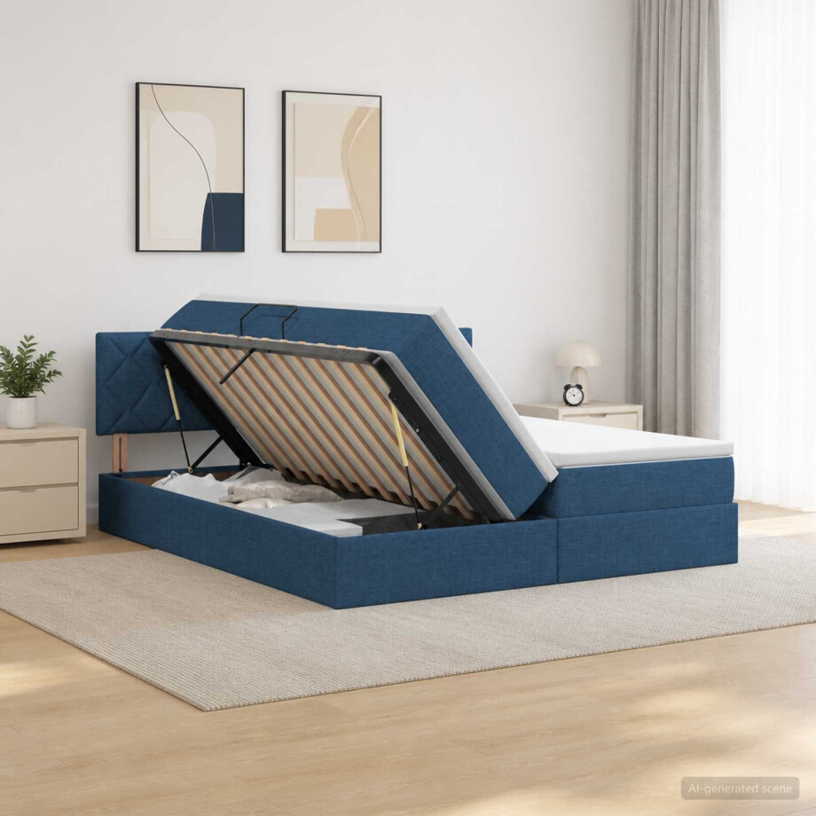 vidaXL Opslag bed met hoofdeinde 2 st Blauw Nep Leer vidaXL Opslag bed met hoofdeinde 2 st Blauw Nep Leer afbeelding 1