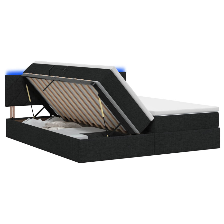 vidaXL LED Opslagbed met Matras Zwart 200 x 200 cm Stof vidaXL LED Opslagbed met Matras Zwart 200 x 200 cm Stof afbeelding 1