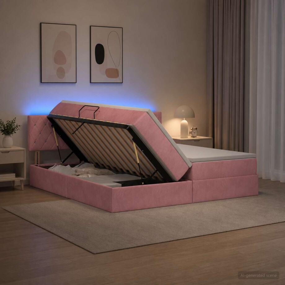 vidaXL LED Opslagbed met Matras Roze 180 x 200 cm Fluweel vidaXL LED Opslagbed met Matras Roze 180 x 200 cm Fluweel afbeelding 1