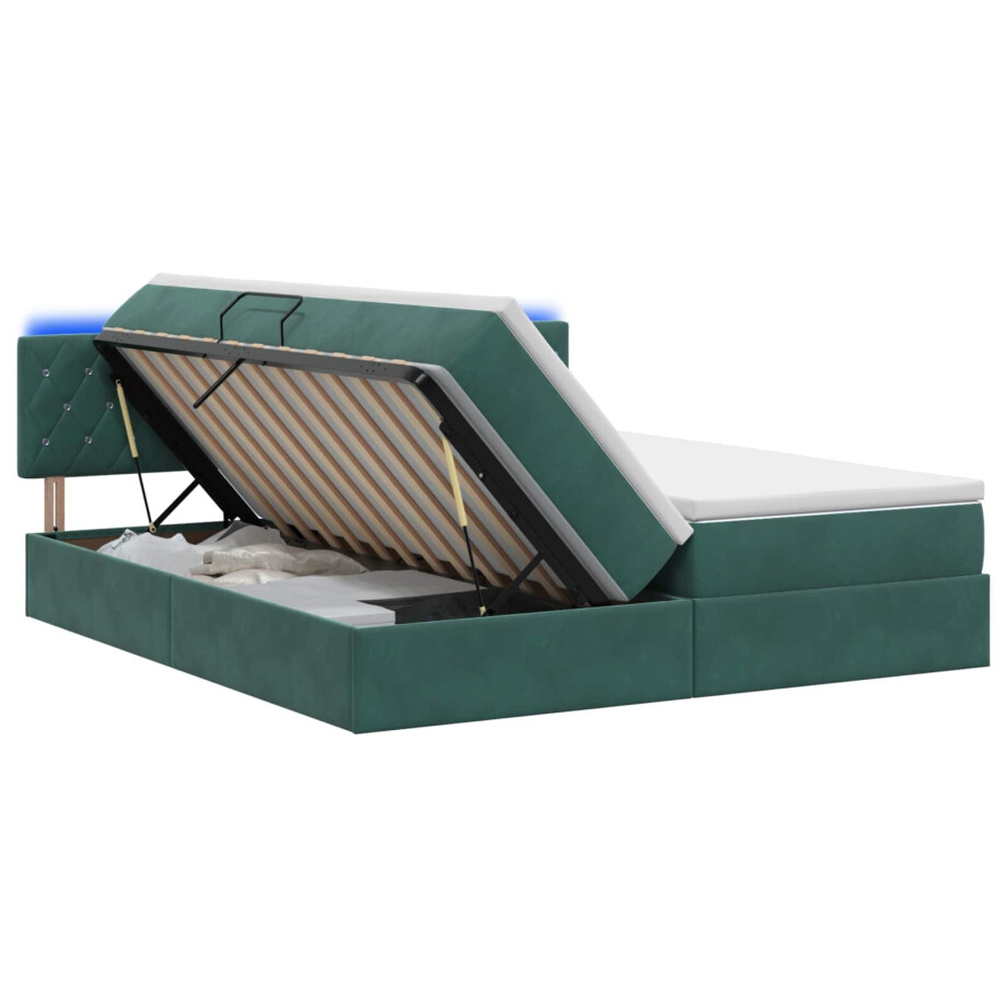 vidaXL LED Opslagbed met Matras Donkergroen 200 x 200 cm Fluweel afbeelding 1