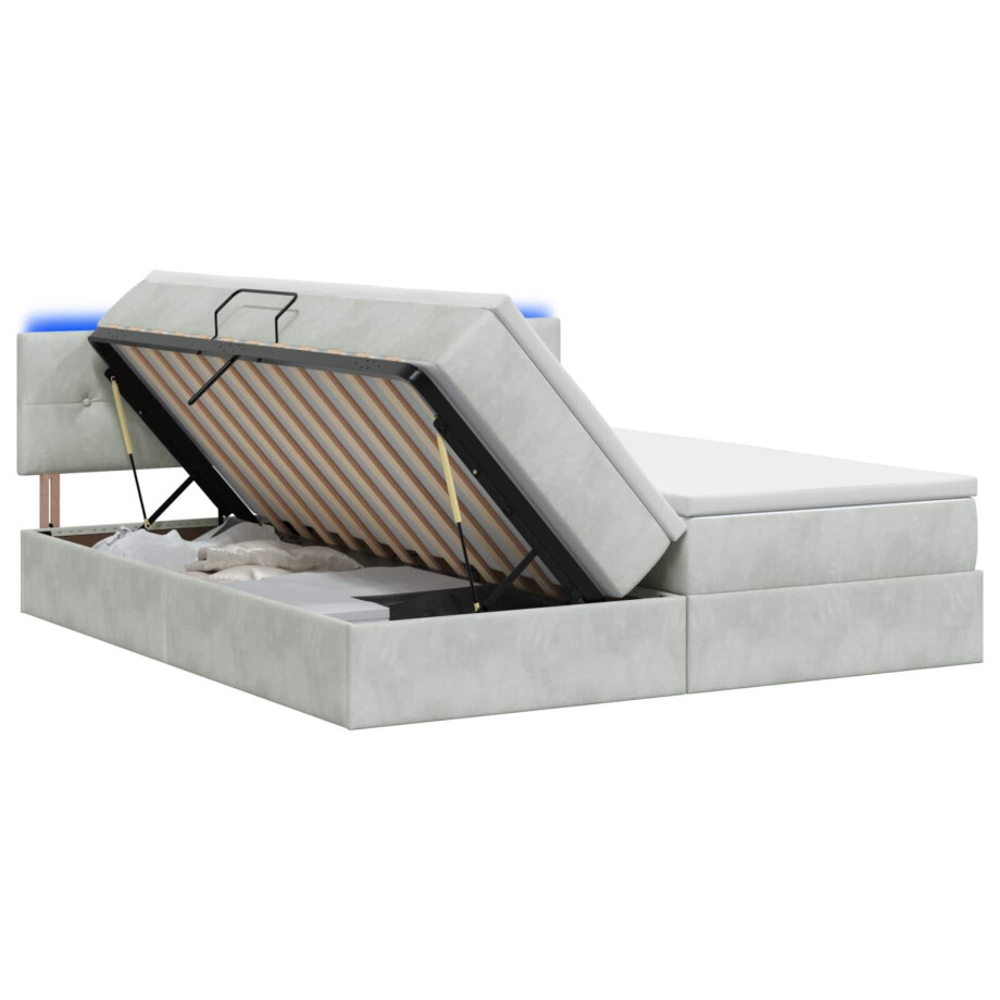 vidaXL LED Opslagbed met Matras Lichtgrijs 180 x 200 cm Fluweel afbeelding 1