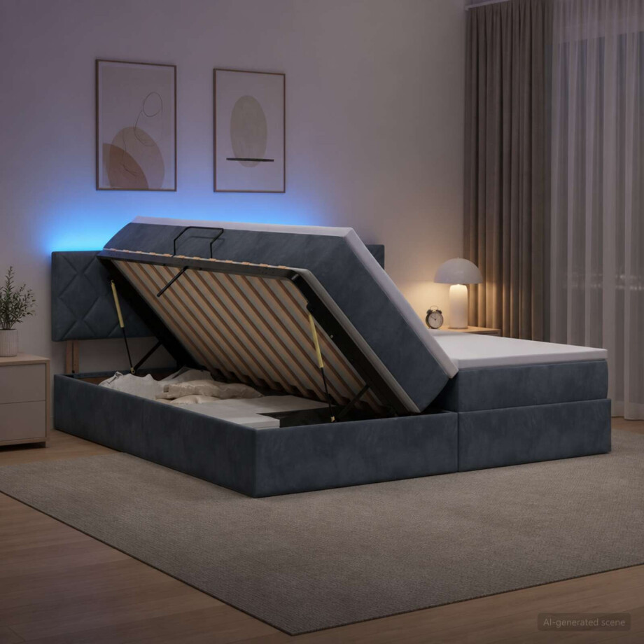 vidaXL LED Opslagbed met Matras Donkergrijs 180 x 200 cm Fluweel vidaXL LED Opslagbed met Matras Donkergrijs 180 x 200 cm Fluweel afbeelding 1