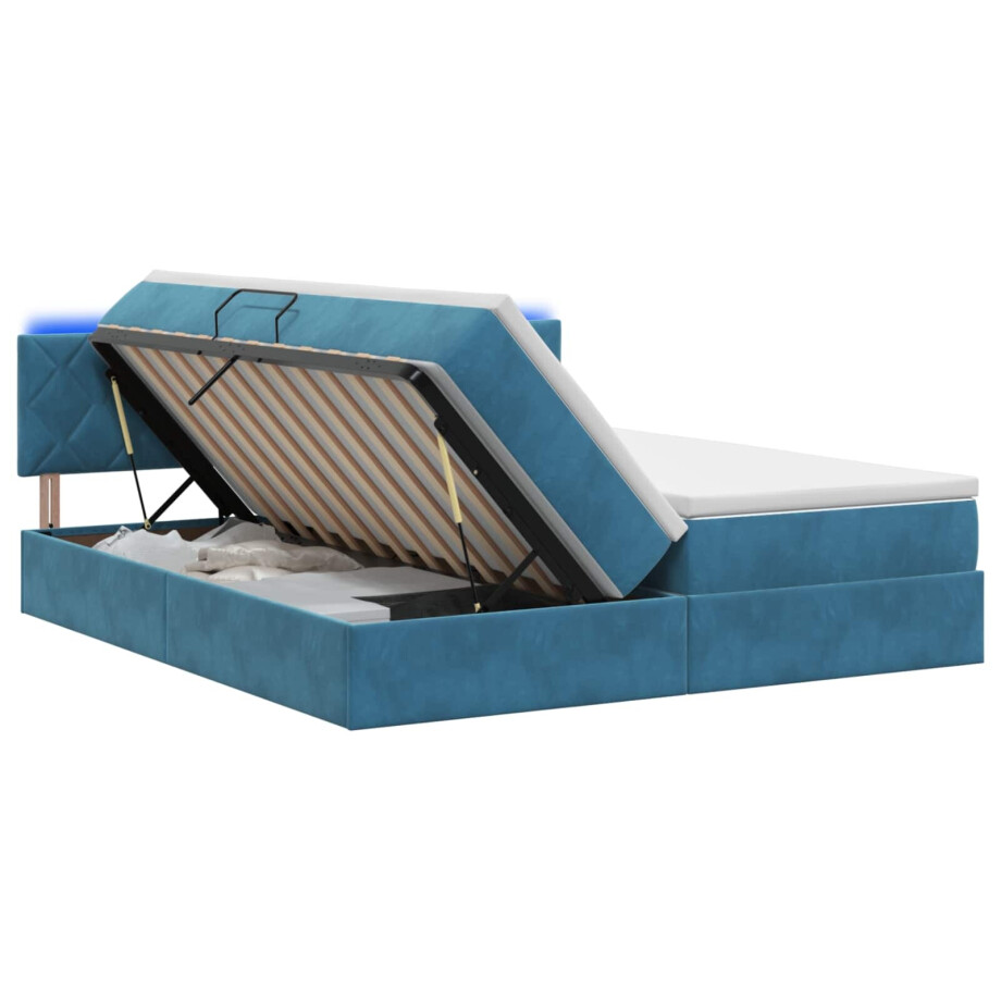 vidaXL LED Opslagbed met Matras Donkerblauw 180 x 200 cm Fluweel afbeelding 1