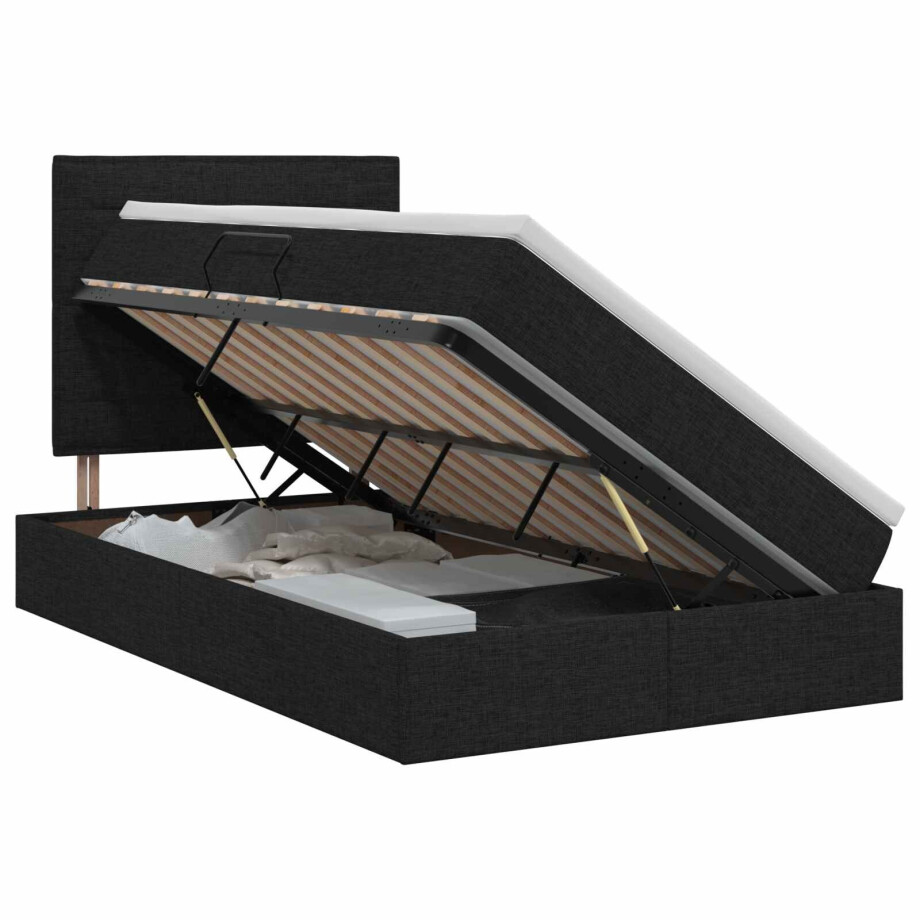 vidaXL Opslag bed met matras met hoofdeinde Zwart 120 x 200 cm Stof afbeelding 1