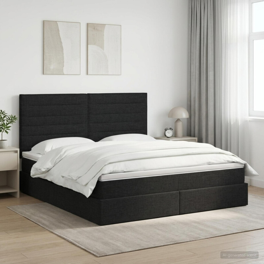 vidaXL Opslag bed met matras met hoofdeinde Zwart 140 x 200 cm Stof vidaXL Opslag bed met matras met hoofdeinde Zwart 140 x 200 cm Stof afbeelding 1