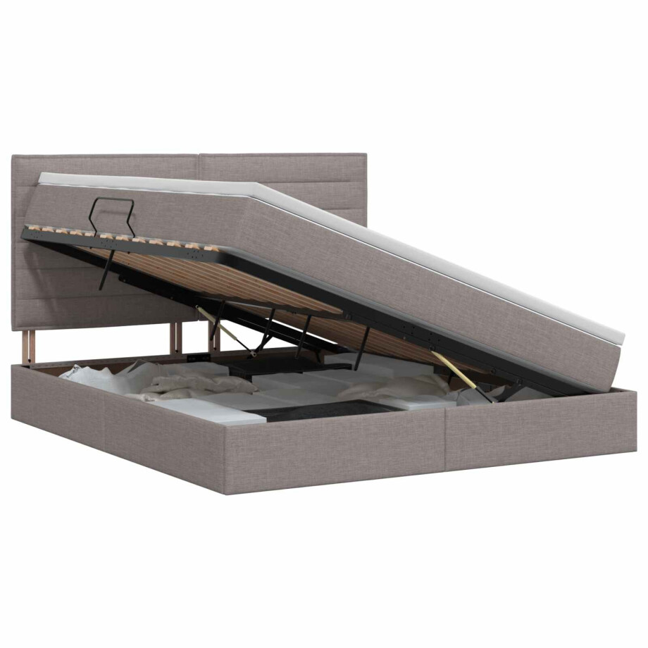 vidaXL Opslag bed met matras met hoofdeinde Taupe 140 x 200 cm Stof afbeelding 1