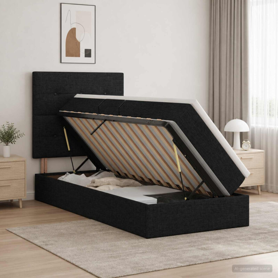 vidaXL LED Opslagbed met Matras Zwart 100 x 200 cm Stof vidaXL LED Opslagbed met Matras Zwart 100 x 200 cm Stof afbeelding 1