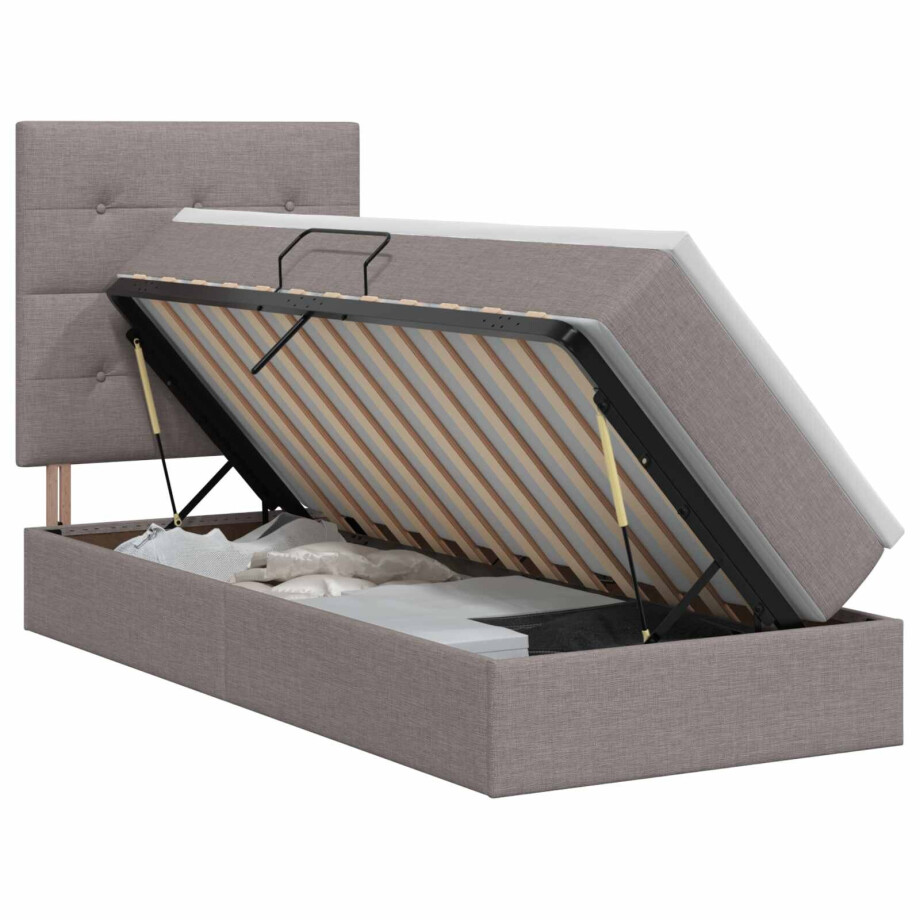 vidaXL Opslag bed met matras met hoofdeinde Taupe 90 x 190 cm Stof afbeelding 1