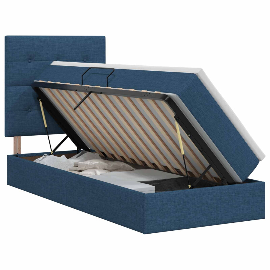vidaXL Opslag bed met matras met hoofdeinde Blauw 100 x 200 cm Stof vidaXL Opslag bed met matras met hoofdeinde Blauw 100 x 200 cm Stof afbeelding 1