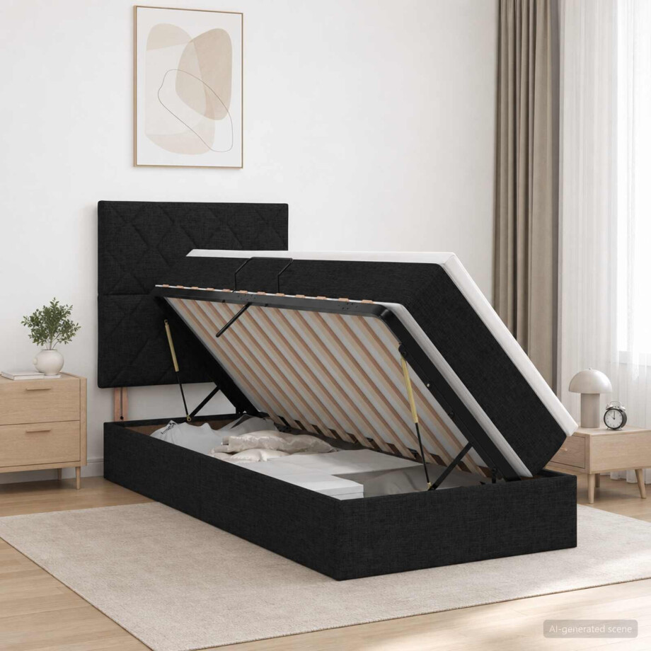 vidaXL LED Opslagbed met Matras Zwart 90 x 190 cm Stof vidaXL LED Opslagbed met Matras Zwart 90 x 190 cm Stof afbeelding 1