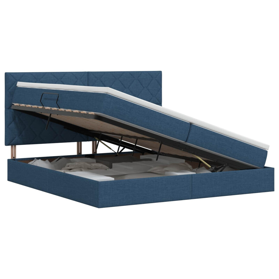 vidaXL Opslag bed met matras met hoofdeinde Blauw 200 x 200 cm Stof vidaXL Opslag bed met matras met hoofdeinde Blauw 200 x 200 cm Stof afbeelding 1