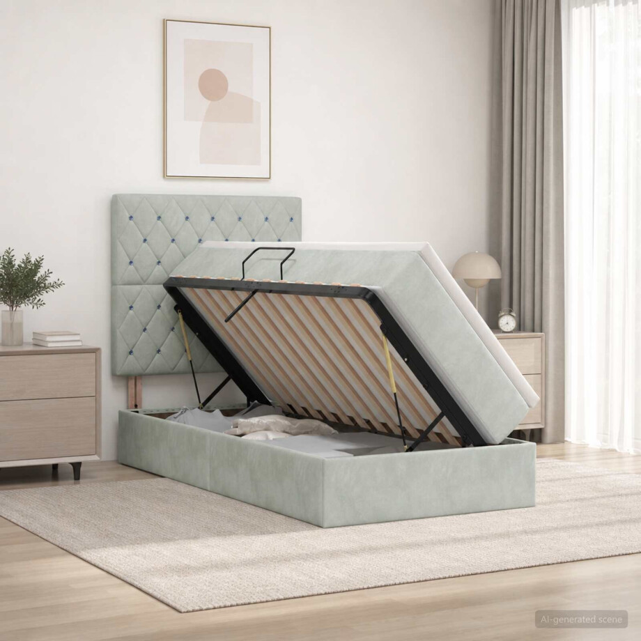 vidaXL LED Opslagbed met Matras Lichtgrijs 90 x 200 cm Fluweel afbeelding 1