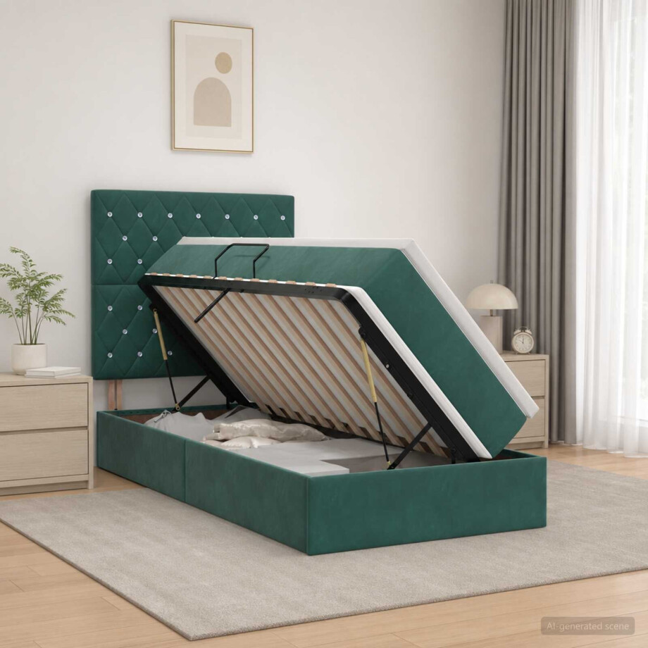vidaXL Opslag bed met matras Donkergroen 90 x 200 cm Fluweel afbeelding 1
