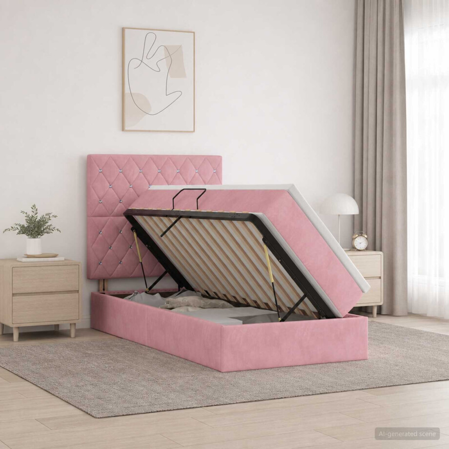 vidaXL LED Opslagbed met Matras Roze 90 x 200 cm Fluweel afbeelding 1