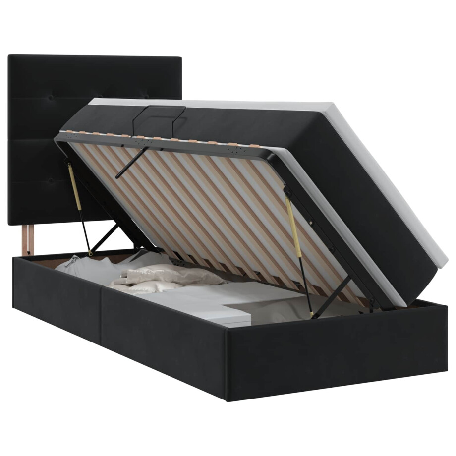 vidaXL Opslag bed met matras met hoofdeinde Zwart 90 x 200 cm Fluweel vidaXL Opslag bed met matras met hoofdeinde Zwart 90 x 200 cm Fluweel afbeelding 1