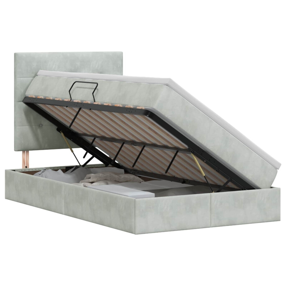 vidaXL Opslag bed met matras Lichtgrijs 120 x 200 cm Fluweel afbeelding 1