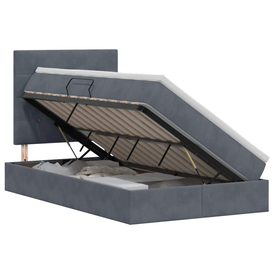 vidaXL Opslag bed met matras Donkergrijs 120 x 200 cm Fluweel afbeelding 1