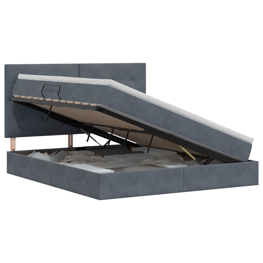vidaXL Opslag bed met matras Donkergrijs 140 x 200 cm Fluweel afbeelding 1
