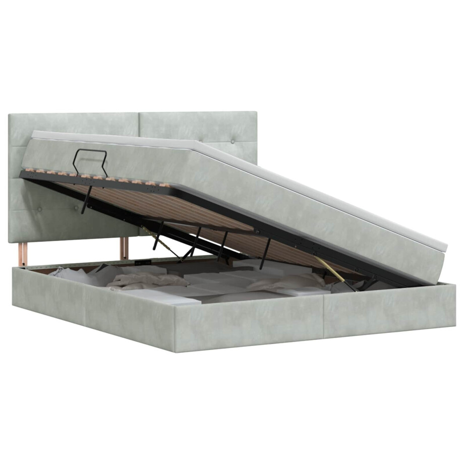 vidaXL Opslag bed met matras Lichtgrijs 160 x 200 cm Fluweel afbeelding 1