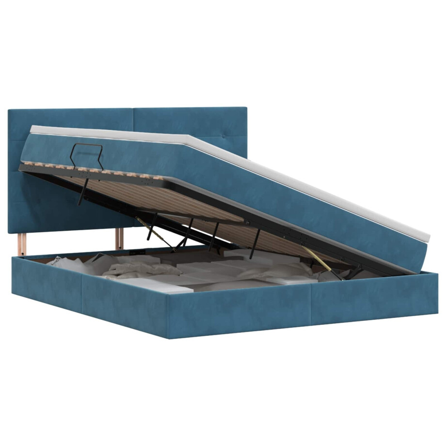 vidaXL Opslag bed met matras Donkerblauw 160 x 200 cm Fluweel vidaXL Opslag bed met matras Donkerblauw 160 x 200 cm Fluweel afbeelding 1