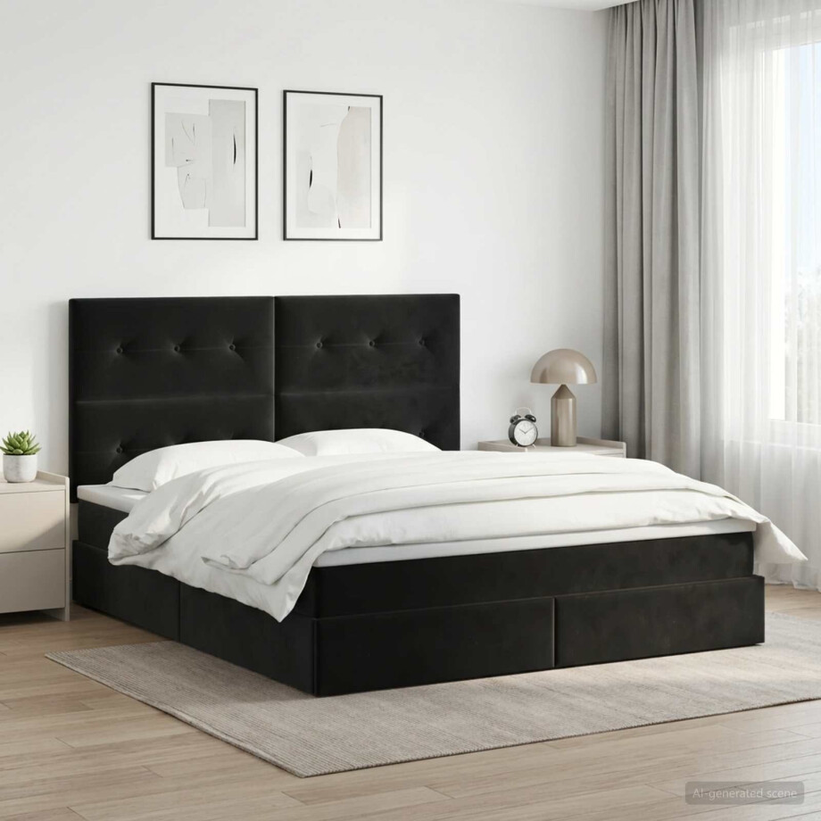 vidaXL Opslag bed met matras met hoofdeinde Zwart 140 x 190 cm Fluweel afbeelding 1