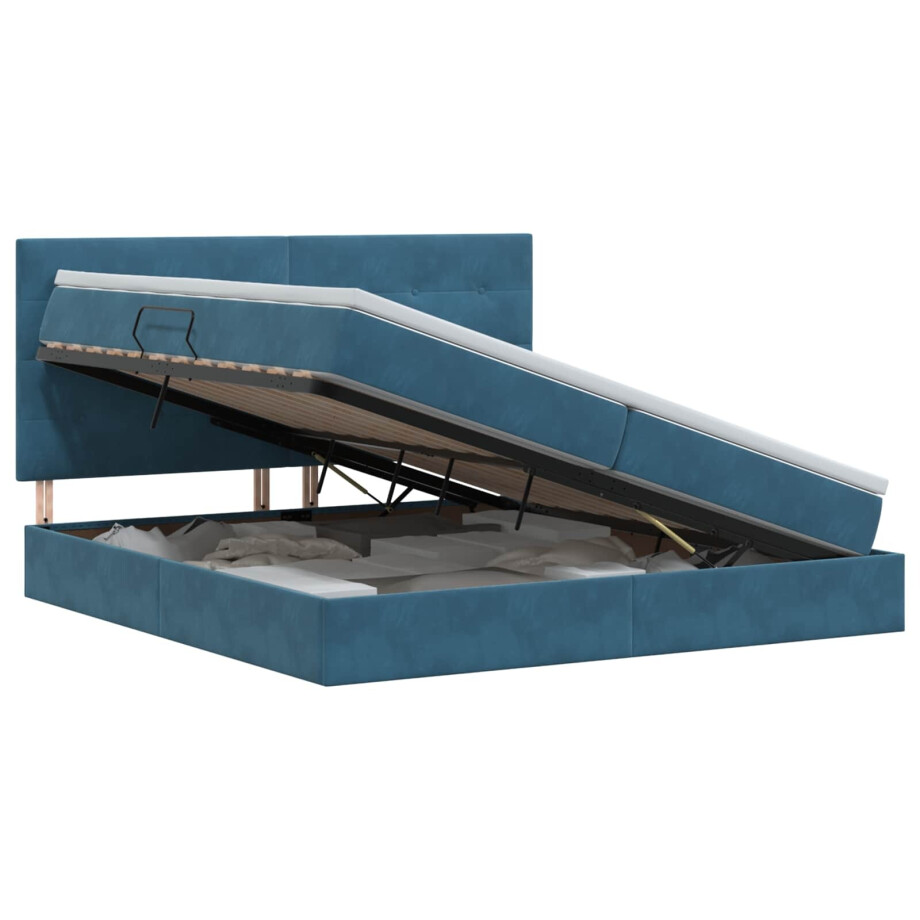 vidaXL Opslag bed met matras Donkerblauw 200 x 200 cm Fluweel vidaXL Opslag bed met matras Donkerblauw 200 x 200 cm Fluweel afbeelding 1