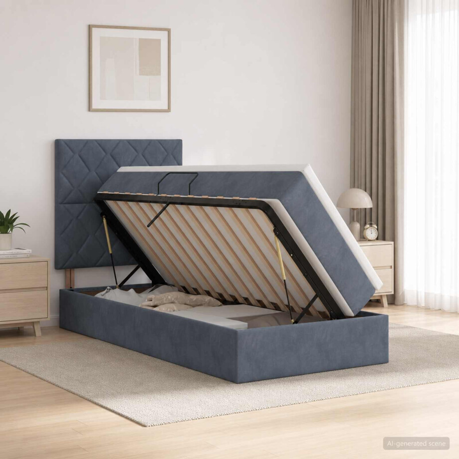 vidaXL Opslag bed met matras Donkergrijs 100 x 200 cm Fluweel afbeelding 1