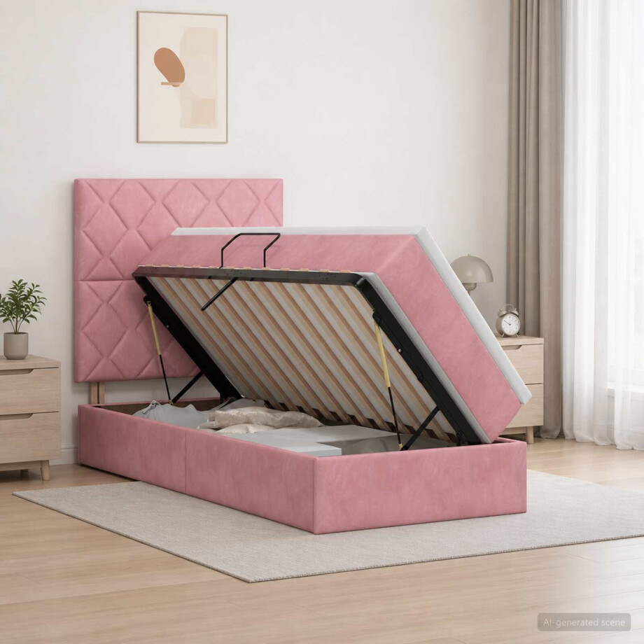 vidaXL LED Opslagbed met Matras Roze 100 x 200 cm Fluweel afbeelding 1