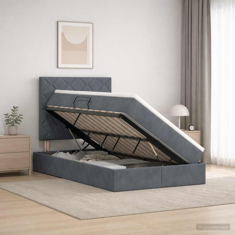 vidaXL Opslag bed met matras Donkergrijs 120 x 200 cm Fluweel afbeelding 1