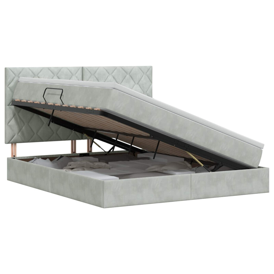 vidaXL Opslag bed met matras Lichtgrijs 140 x 190 cm Fluweel afbeelding 1