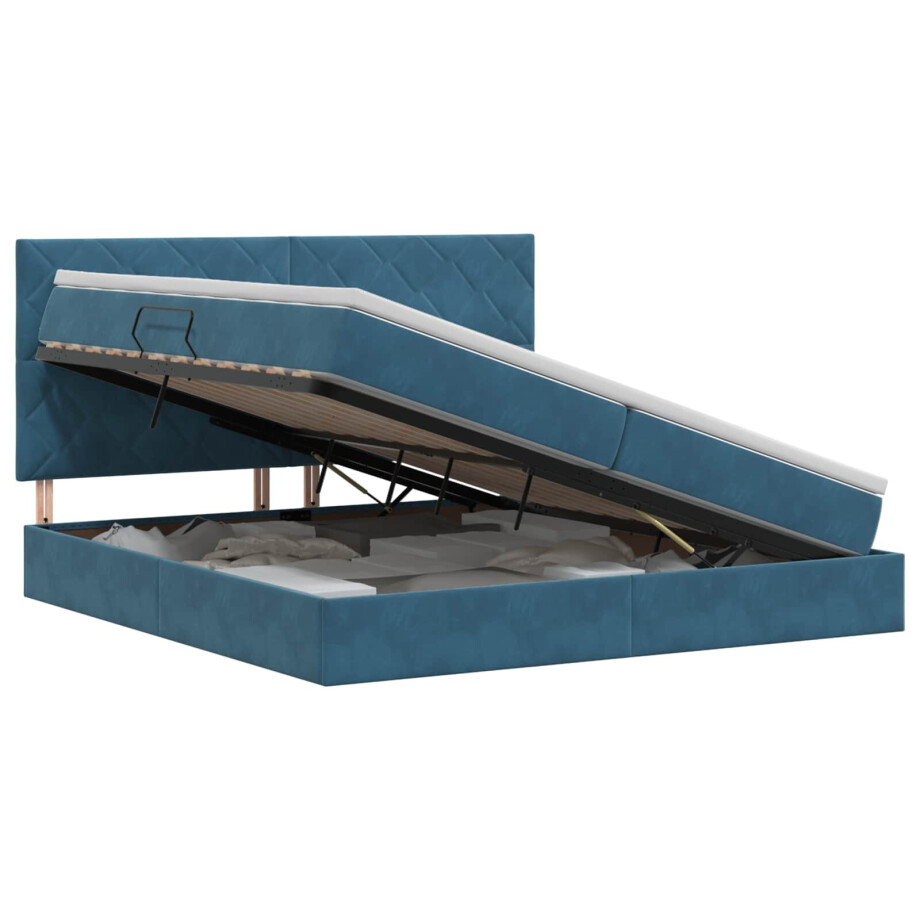 vidaXL Opslag bed met matras Donkerblauw 200 x 200 cm Fluweel vidaXL Opslag bed met matras Donkerblauw 200 x 200 cm Fluweel afbeelding 1