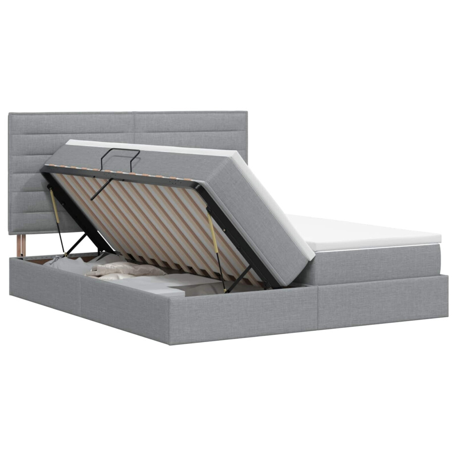 vidaXL Opslag bed met hoofdeinde Lichtgrijs 200 x 200 cm Stof afbeelding 1