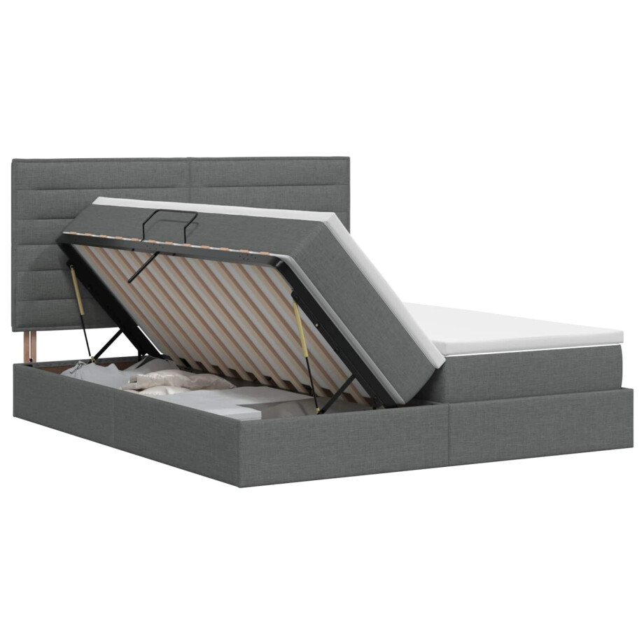 vidaXL Opslag bed met hoofdeinde Donkergrijs 200 x 200 cm Stof vidaXL Opslag bed met hoofdeinde Donkergrijs 200 x 200 cm Stof afbeelding 1