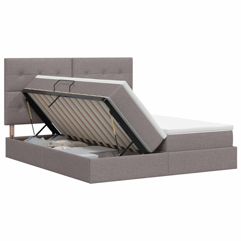 vidaXL Opslag bed met hoofdeinde met opslag Taupe 180 x 200 cm Stof afbeelding 1