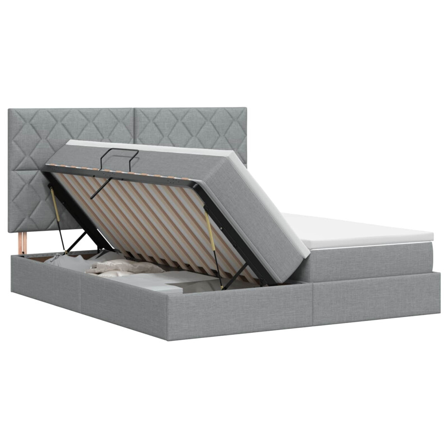vidaXL Opslag bed met hoofdeinde Lichtgrijs 200 x 200 cm Stof afbeelding 1