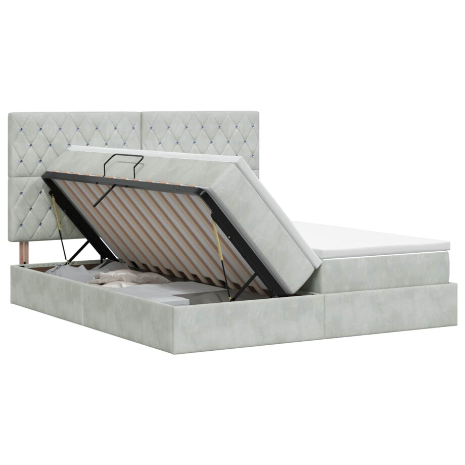 vidaXL Opslag bed met hoofdeinde Lichtgrijs 200 x 200 cm Fluweel afbeelding 1