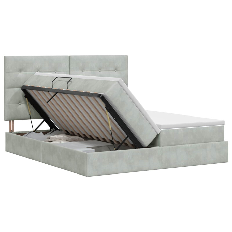 vidaXL Opslag bed met hoofdeinde Lichtgrijs 180 x 200 cm Fluweel afbeelding 1