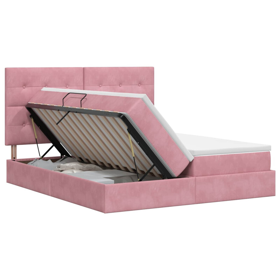 vidaXL Opslag bed met hoofdeinde met opslag Roze 180 x 200 cm Fluweel vidaXL Opslag bed met hoofdeinde met opslag Roze 180 x 200 cm Fluweel afbeelding 1