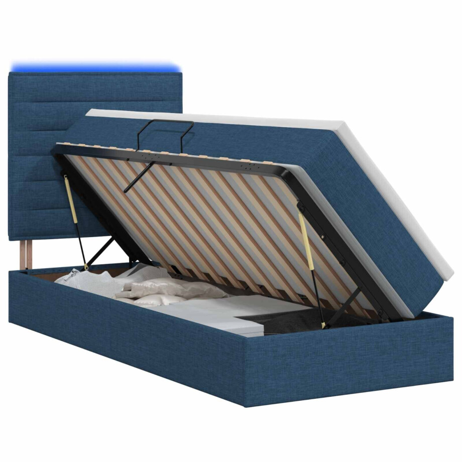 vidaXL LED Opslagbed met Matras Blauw 90 x 190 cm Stof afbeelding 1