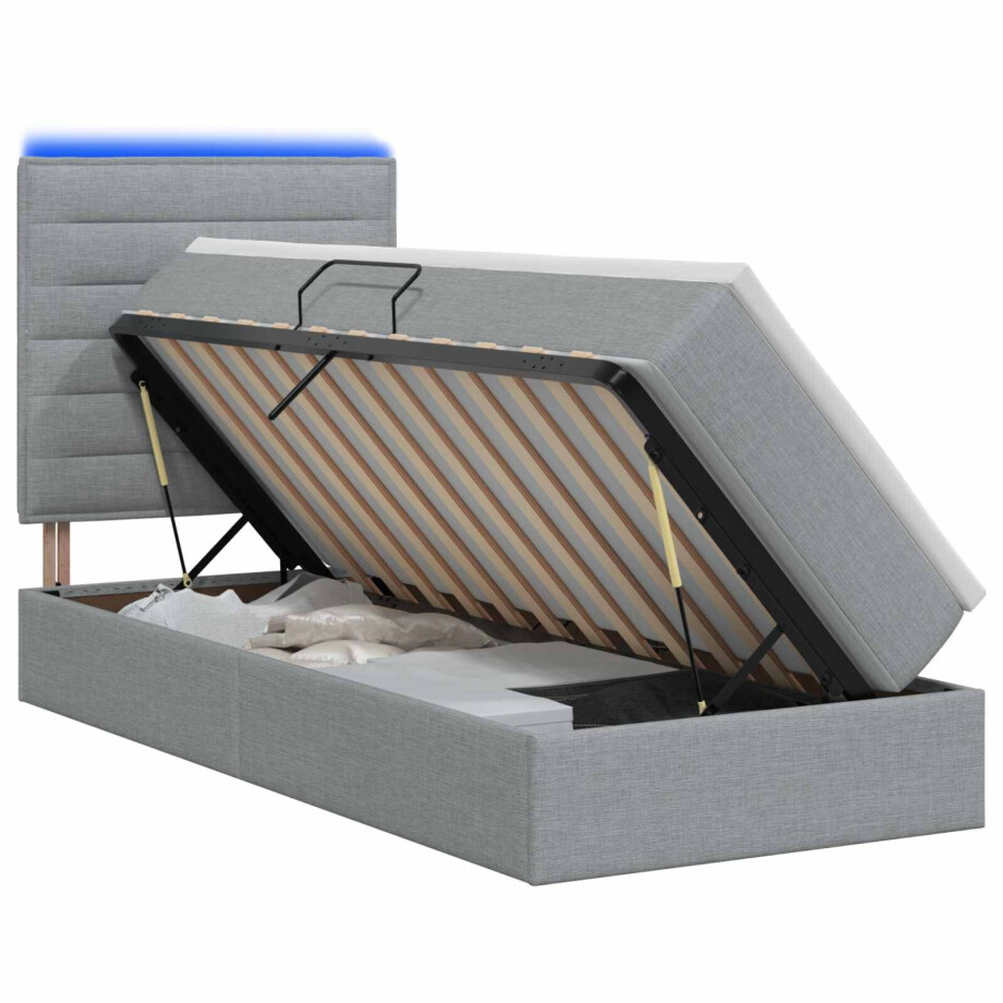 vidaXL LED Opslagbed met Matras Lichtgrijs 100 x 200 cm Stof vidaXL LED Opslagbed met Matras Lichtgrijs 100 x 200 cm Stof afbeelding 1