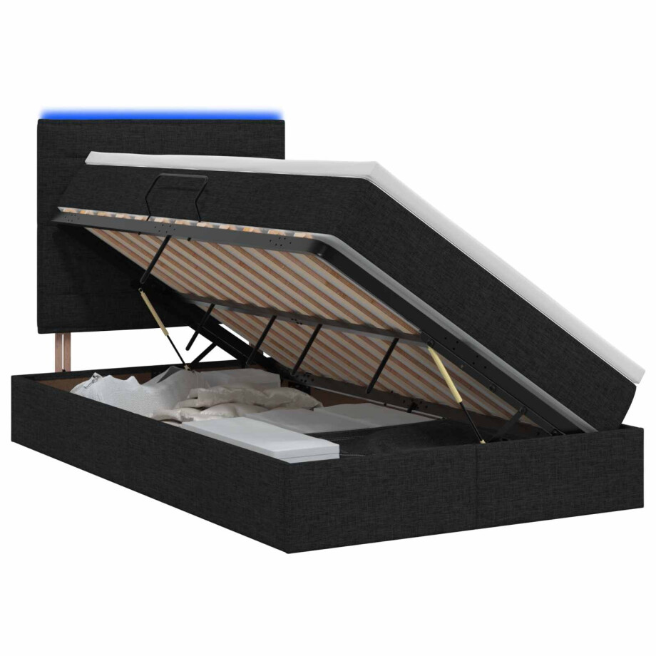 vidaXL LED Opslagbed met Matras Zwart 120 x 200 cm Stof afbeelding 1