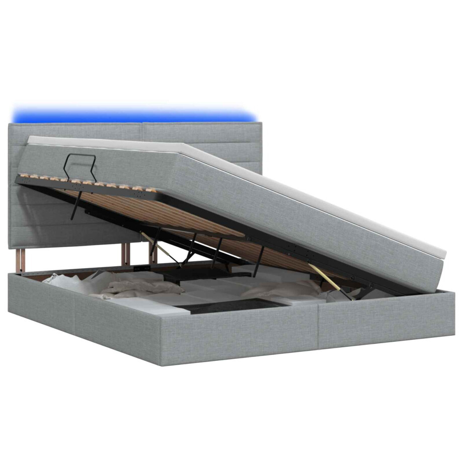 vidaXL LED Opslagbed met Matras Lichtgrijs 140 x 200 cm Stof afbeelding 1
