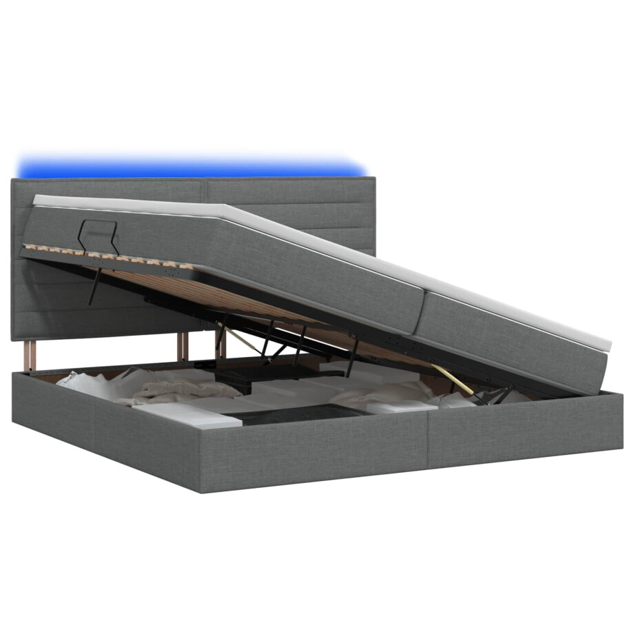 vidaXL LED Opslagbed met Matras Donkergrijs 200 x 200 cm Stof afbeelding 1