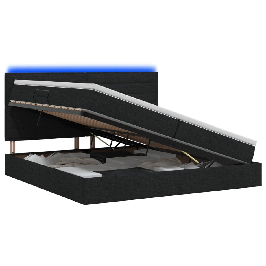 vidaXL LED Opslagbed met Matras Zwart 200 x 200 cm Stof afbeelding 1