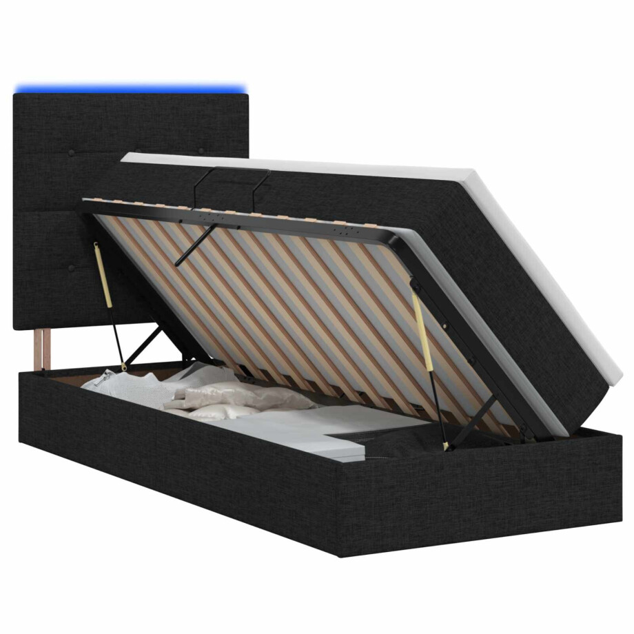 vidaXL LED Opslagbed met Matras Zwart 90 x 200 cm Stof afbeelding 1
