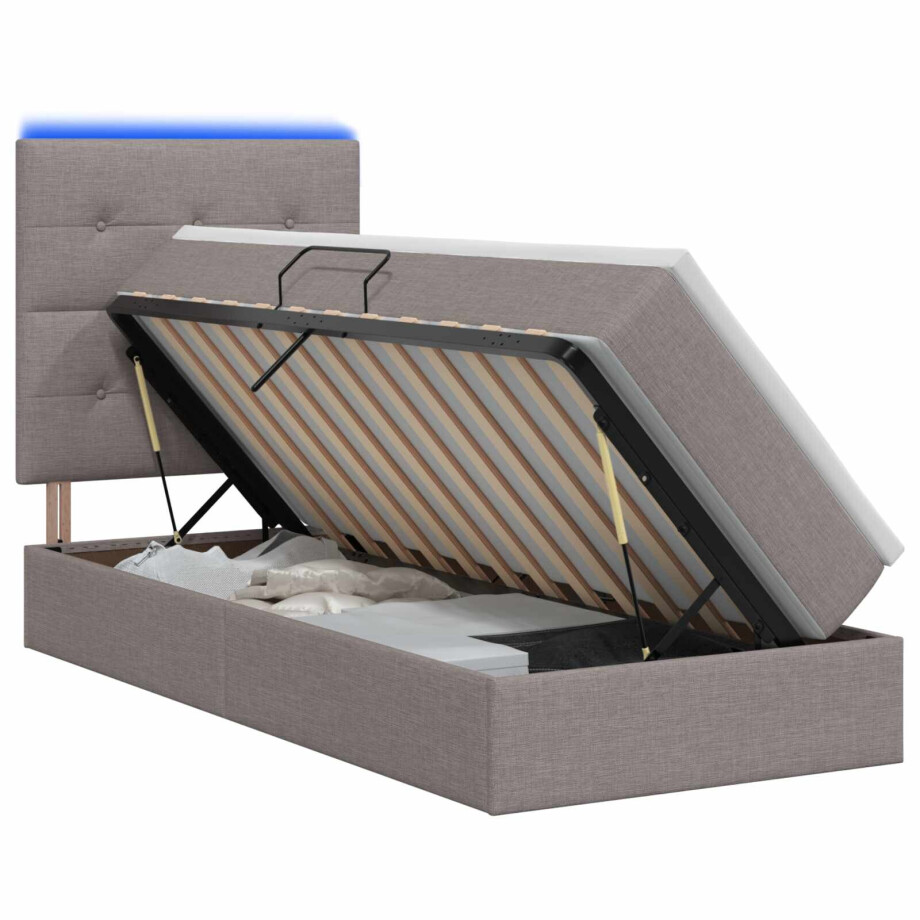 vidaXL LED Opslagbed met Matras Taupe 90 x 200 cm Stof afbeelding 1