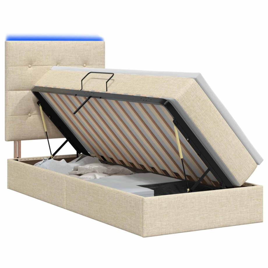 vidaXL LED Opslagbed met Matras Crèmekleurig 90 x 200 cm Stof afbeelding 1