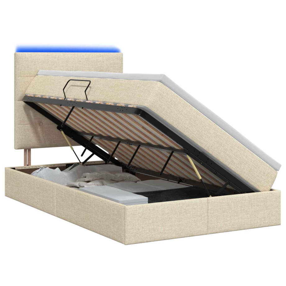 vidaXL LED Opslagbed met Matras Crèmekleurig 120 x 200 cm Stof afbeelding 1
