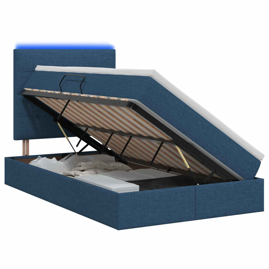 vidaXL LED Opslagbed met Matras Blauw 120 x 200 cm Stof vidaXL LED Opslagbed met Matras Blauw 120 x 200 cm Stof afbeelding 1